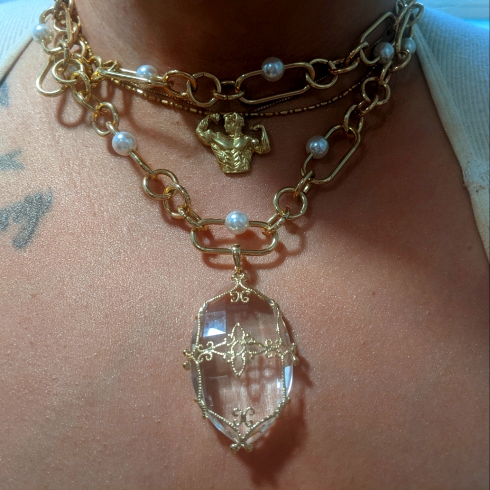 Sold💗14k Yellow Gold Crystal Quartz Gemstone Large Enhancer/Pendant - Picture 1 of 13